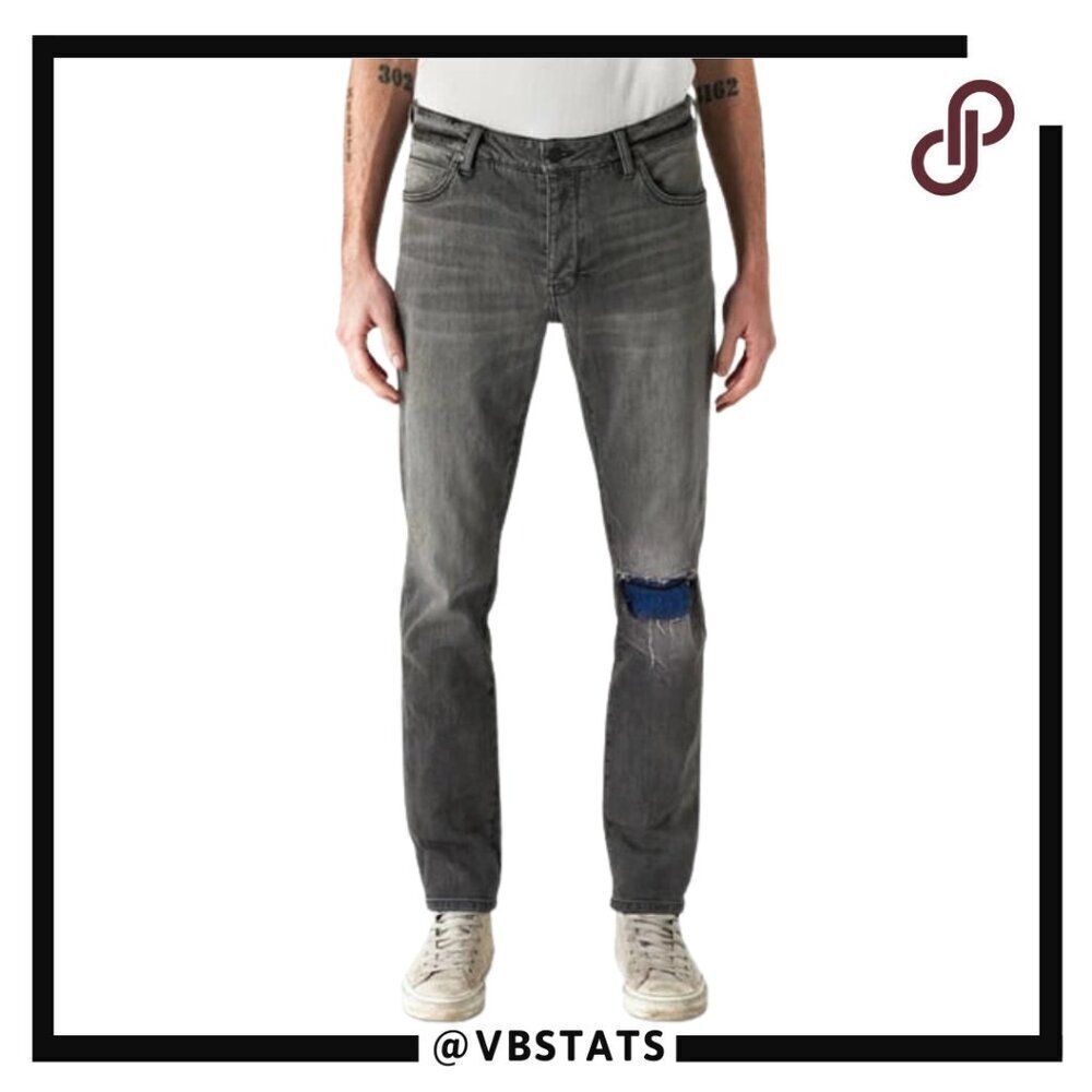 Neuw Lou Slim Clash Black Torn Distressed Designer Jeans‎ in Size 32W x 32L